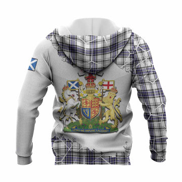 Hannay Tartan Knitted Hoodie with Family Crest and Lion Rampant Grunge Style
