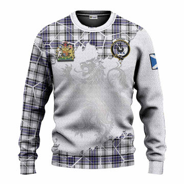 Hannay Tartan Knitted Sweater with Family Crest and Lion Rampant Grunge Style