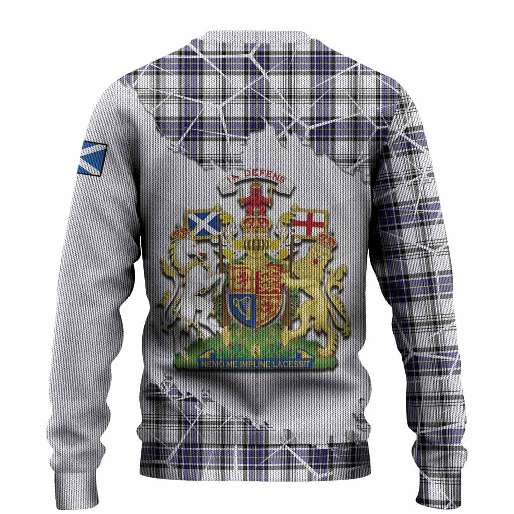 Hannay Tartan Knitted Sweater with Family Crest and Lion Rampant Grunge Style