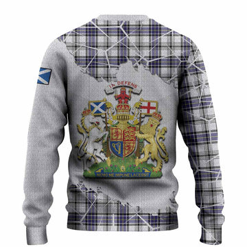 Hannay Tartan Knitted Sweater with Family Crest and Lion Rampant Grunge Style