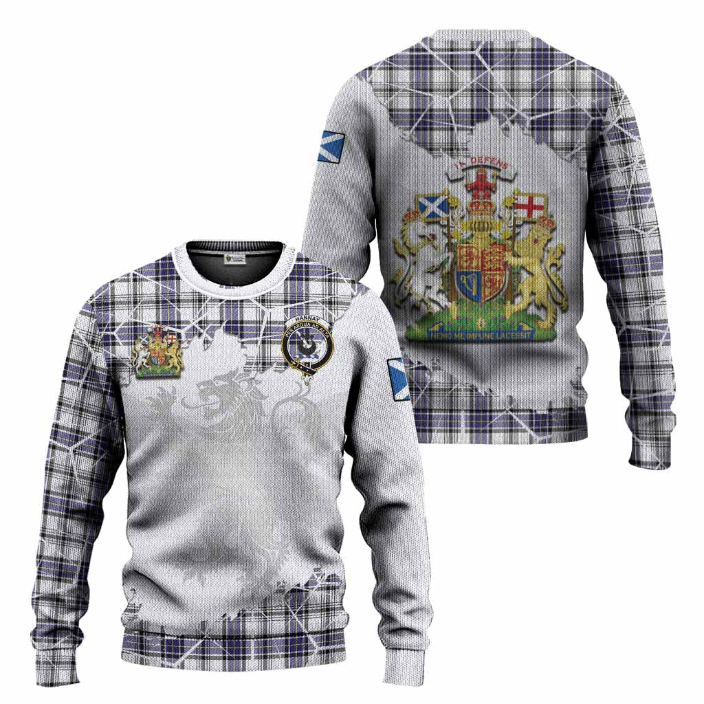 Hannay Tartan Knitted Sweater with Family Crest and Lion Rampant Grunge Style