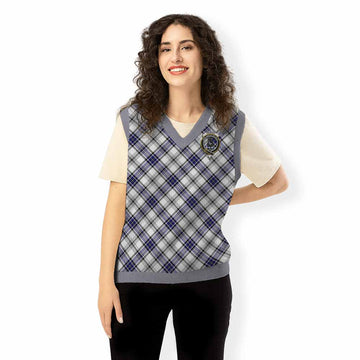 Hannay Tartan Knitted V-Neck Vest with Family Crest Cross Style