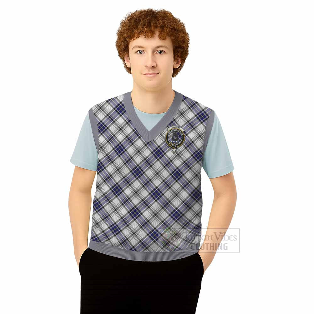 Hannay Tartan Knitted V-Neck Vest with Family Crest Cross Style