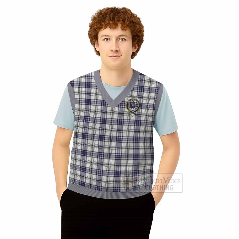 Hannay Tartan Knitted V-Neck Vest with Family Crest - Tartan Vibes Clothing