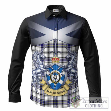 Hannay Tartan Long Sleeve Button Shirts Alba Gu Brath Unicorn Crest