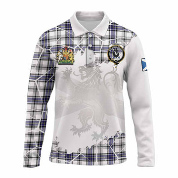 Hannay Tartan Long Sleeve Polo Shirt with Family Crest and Lion Rampant Grunge Style