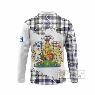 Hannay Tartan Long Sleeve Polo Shirt with Family Crest and Lion Rampant Grunge Style