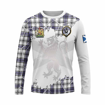 Hannay Tartan Long Sleeve T-Shirt with Family Crest and Lion Rampant Grunge Style