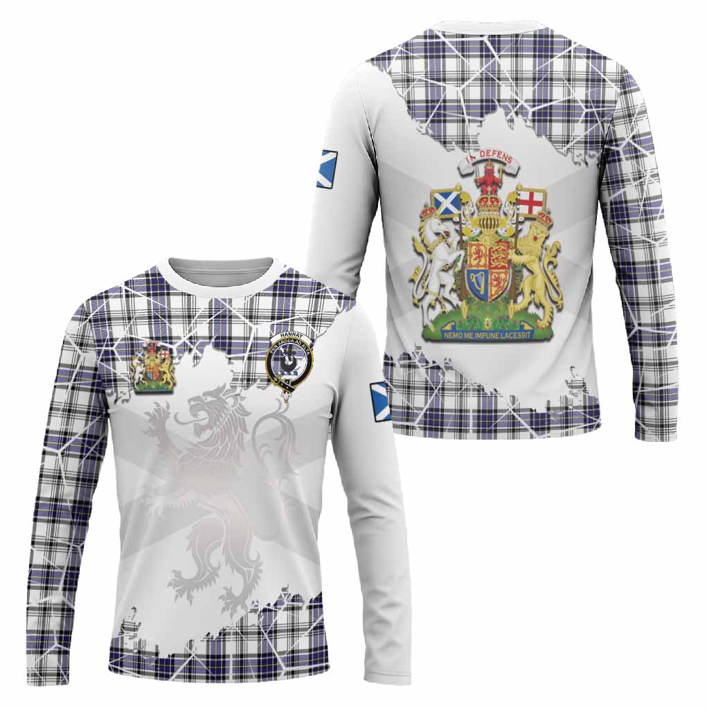 Hannay Tartan Long Sleeve T-Shirt with Family Crest and Lion Rampant Grunge Style