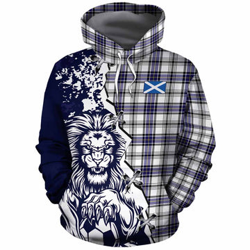 Hannay Tartan Scottish Cotton Hoodie Angry Lion With Soccer Ball Style