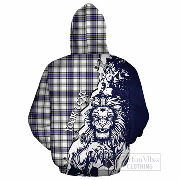 Hannay Tartan Scottish Cotton Hoodie Angry Lion With Soccer Ball Style