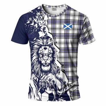 Hannay Tartan Scottish T-Shirt Angry Lion With Soccer Ball Style