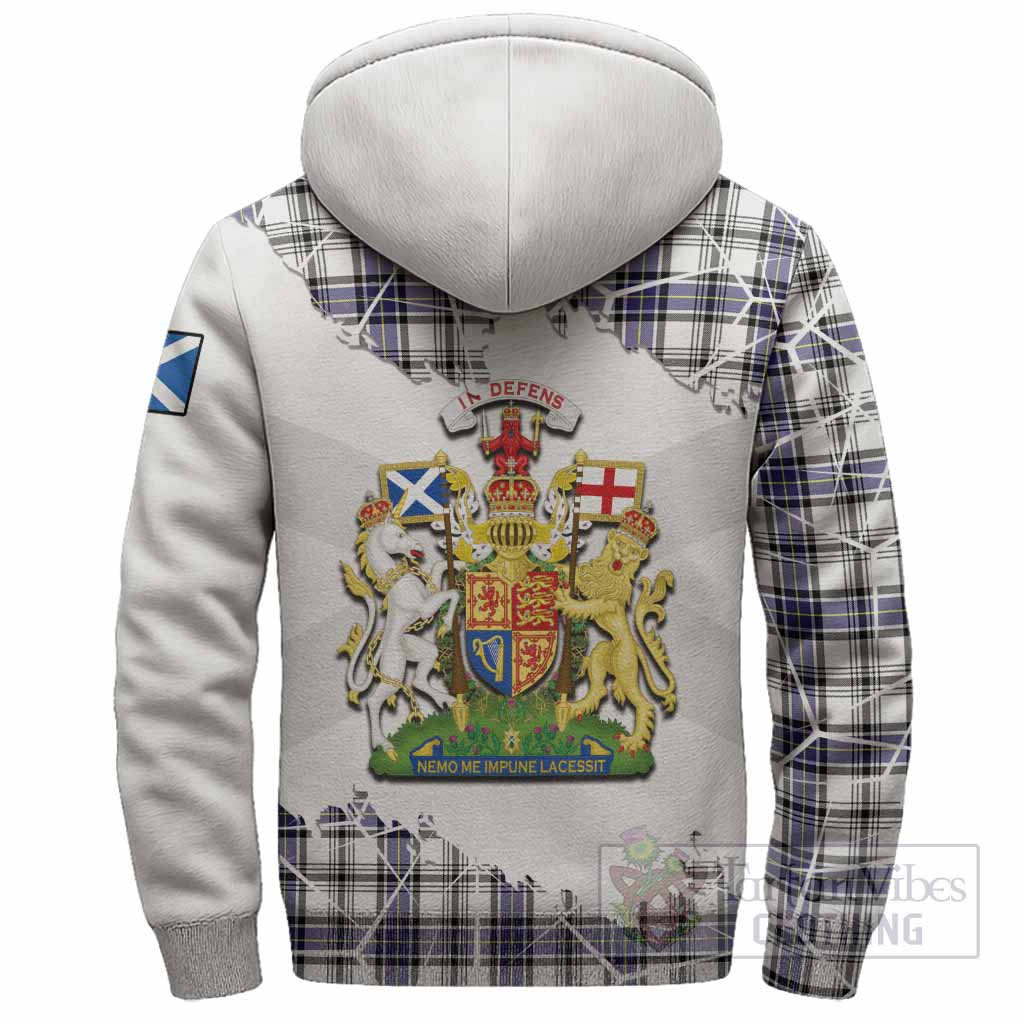 Hannay Tartan Sherpa Hoodie with Family Crest and Lion Rampant Grunge Style