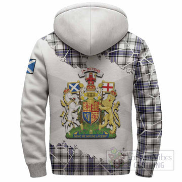 Hannay Tartan Sherpa Hoodie with Family Crest and Lion Rampant Grunge Style
