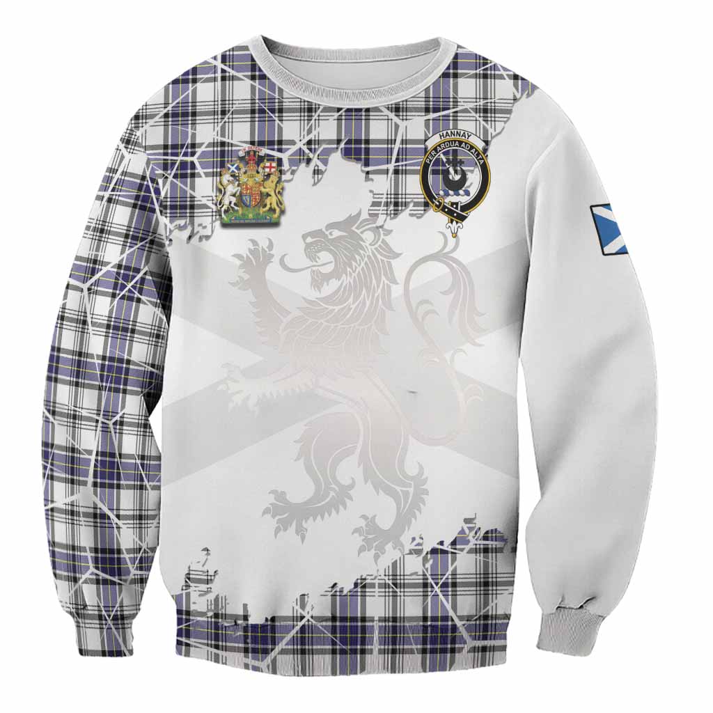 Hannay Tartan Sweatshirt with Family Crest and Lion Rampant Grunge Style