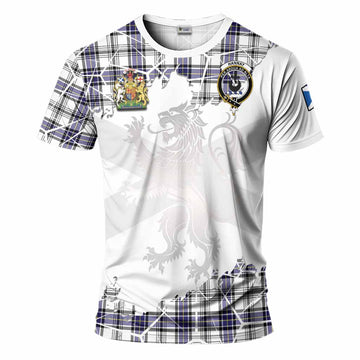 Hannay Tartan T-Shirt with Family Crest and Lion Rampant Grunge Style