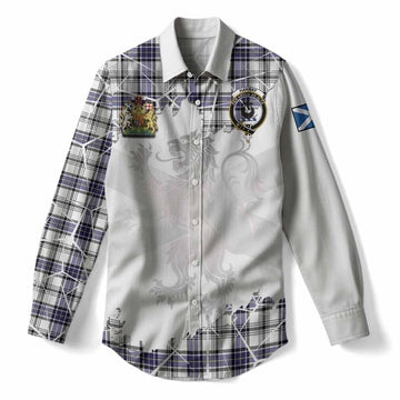 Hannay Tartan Women Casual Shirt with Family Crest and Lion Rampant Grunge Style