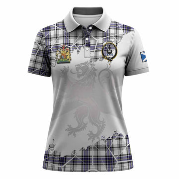 Hannay Tartan Women Polo Shirt with Family Crest and Lion Rampant Grunge Style
