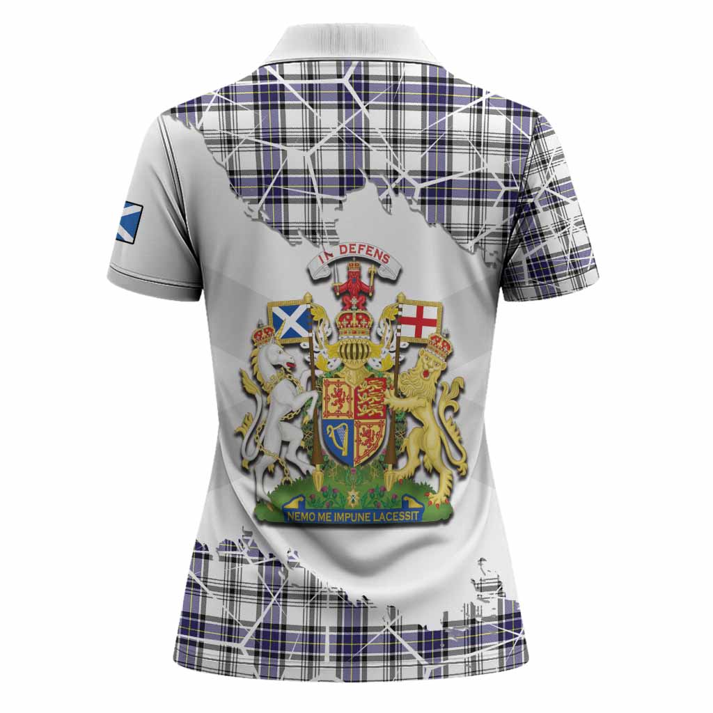 Hannay Tartan Women Polo Shirt with Family Crest and Lion Rampant Grunge Style