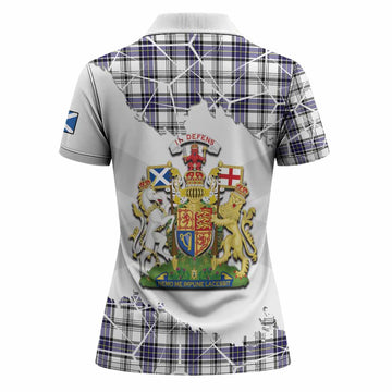 Hannay Tartan Women Polo Shirt with Family Crest and Lion Rampant Grunge Style