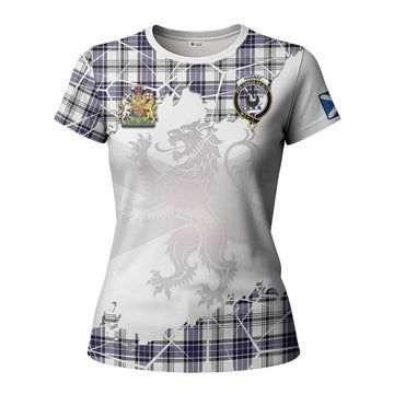 Hannay Tartan Women T shirt with Family Crest and Lion Rampant Grunge Style