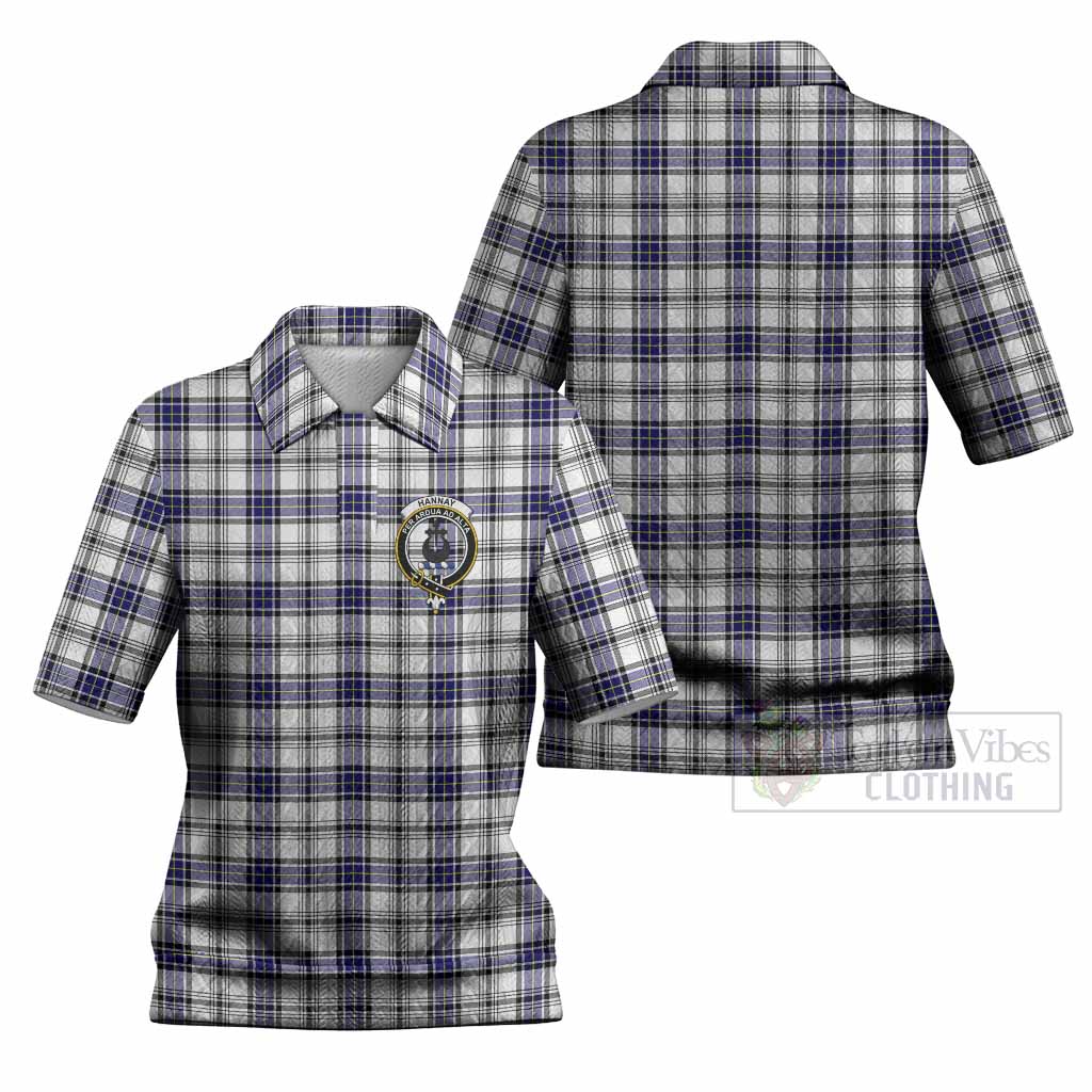 Hannay Tartan Women’s Polo Sweater Top with Family Crest
