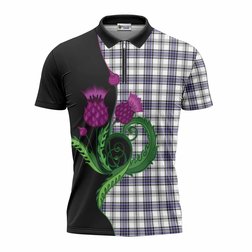 Hannay Tartan Zipper Polo Shirt Traditional Scottish Thistle