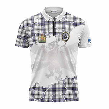Hannay Tartan Zipper Polo Shirt with Family Crest and Lion Rampant Grunge Style
