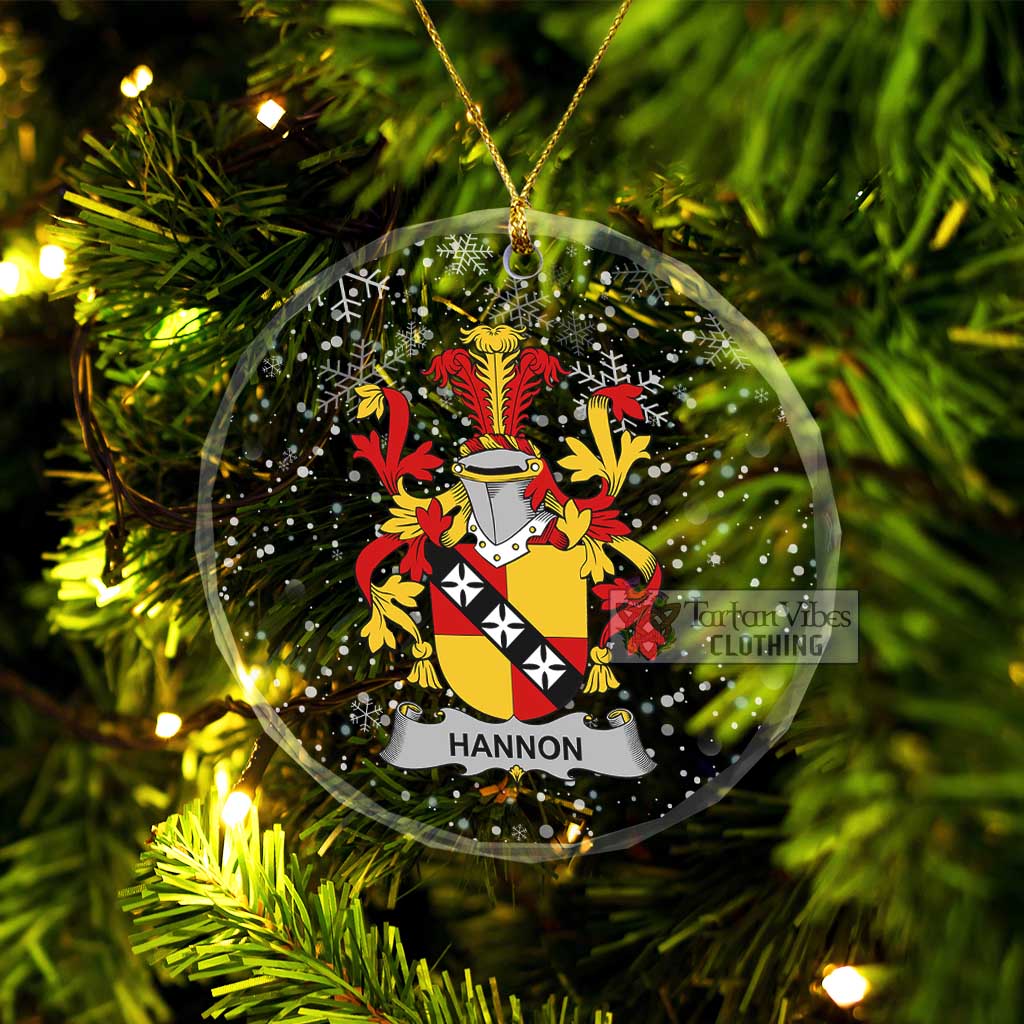 Hannon Irish Clan Christmas Glass Ornament with Coat of Arms Transparent Glass Circle - 2D-tartanvibesclothing