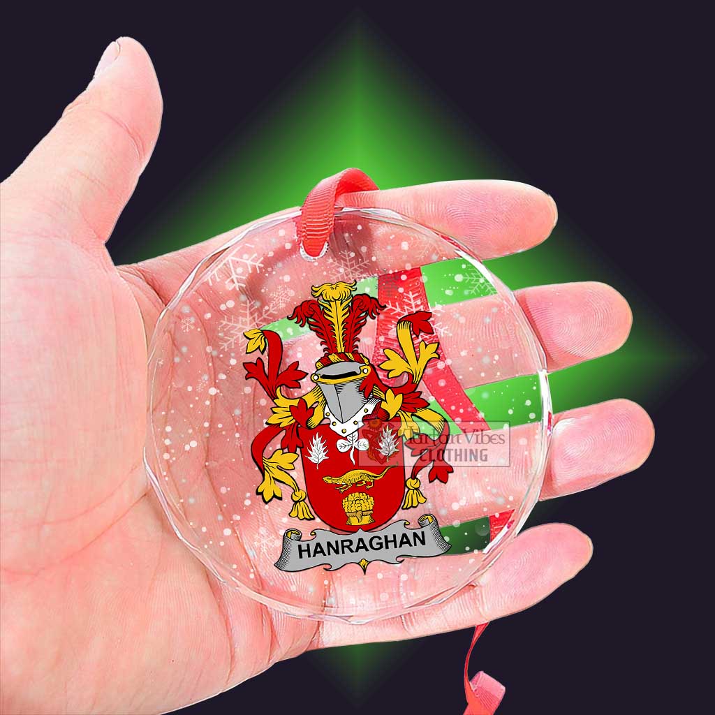 Hanraghan Irish Clan Christmas Glass Ornament with Coat of Arms - 2D-tartanvibesclothing