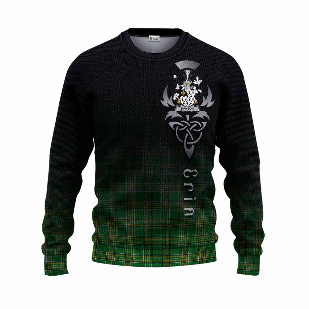 Tartan Vibes Clothing Hanson Irish Clan Knitted Sweater with Coat of Arms Erin Go Bragh Celtic Inspired