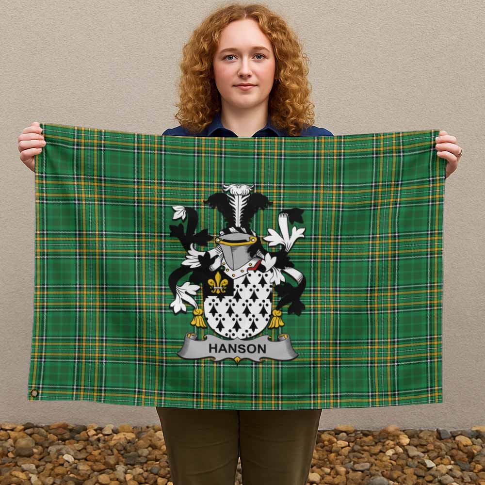 Tartan Vibes Clothing Hanson Irish Clan Tartan House Flag with Coat of Arms