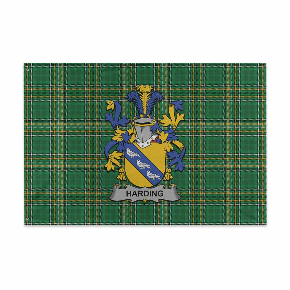 Tartan Vibes Clothing Harding Irish Clan Tartan House Flag with Coat of Arms
