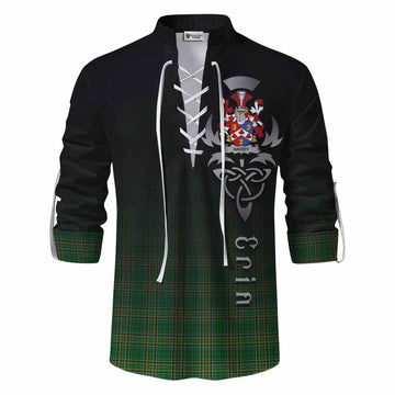 Tartan Vibes Clothing Hardy Irish Clan Ghillie Kilt Shirt with Coat of Arms Erin Go Bragh Celtic Inspired