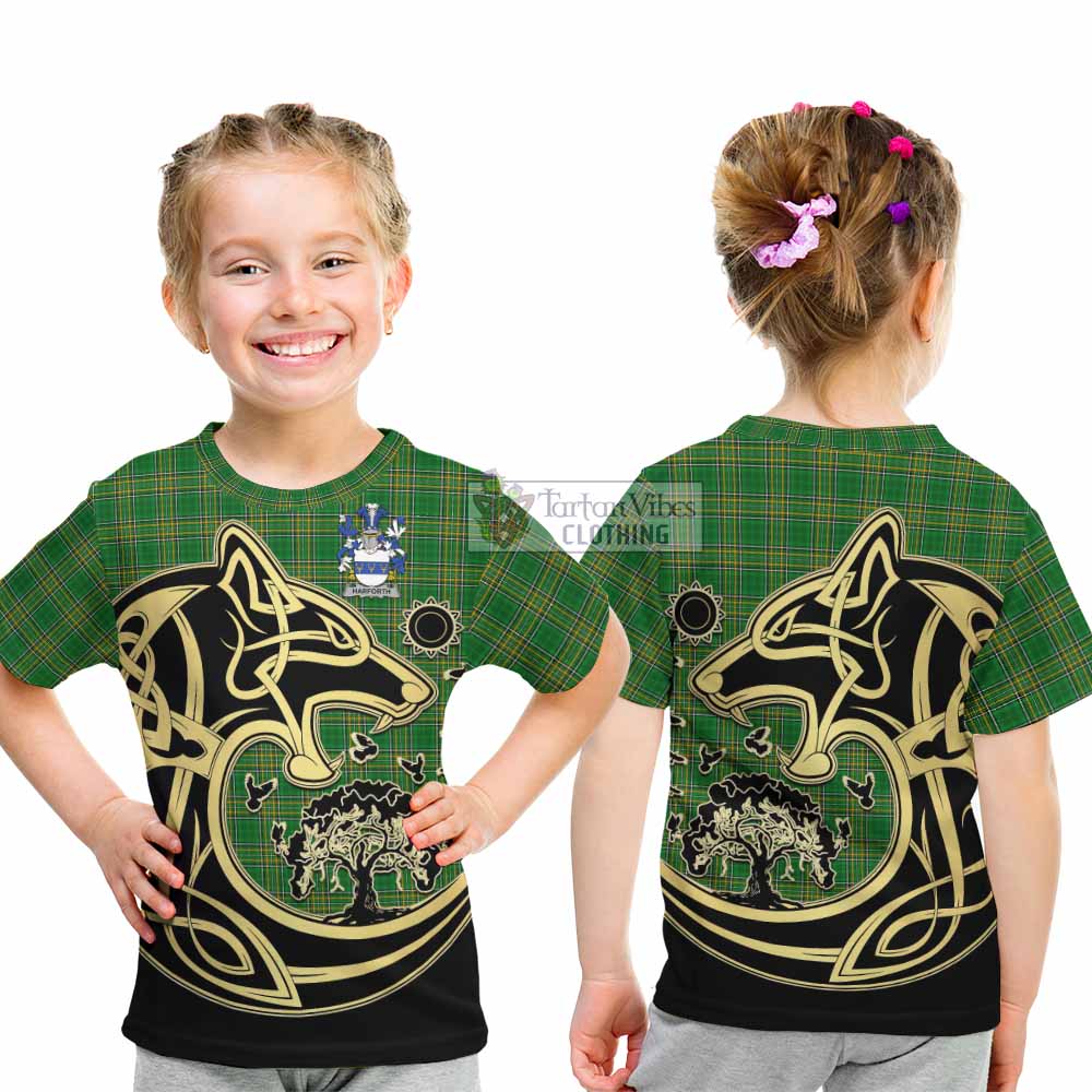 Harforth Irish Tartan Kid T-Shirt with Coat of Arms Celtic Wolf Style - Tartan Vibes Clothing