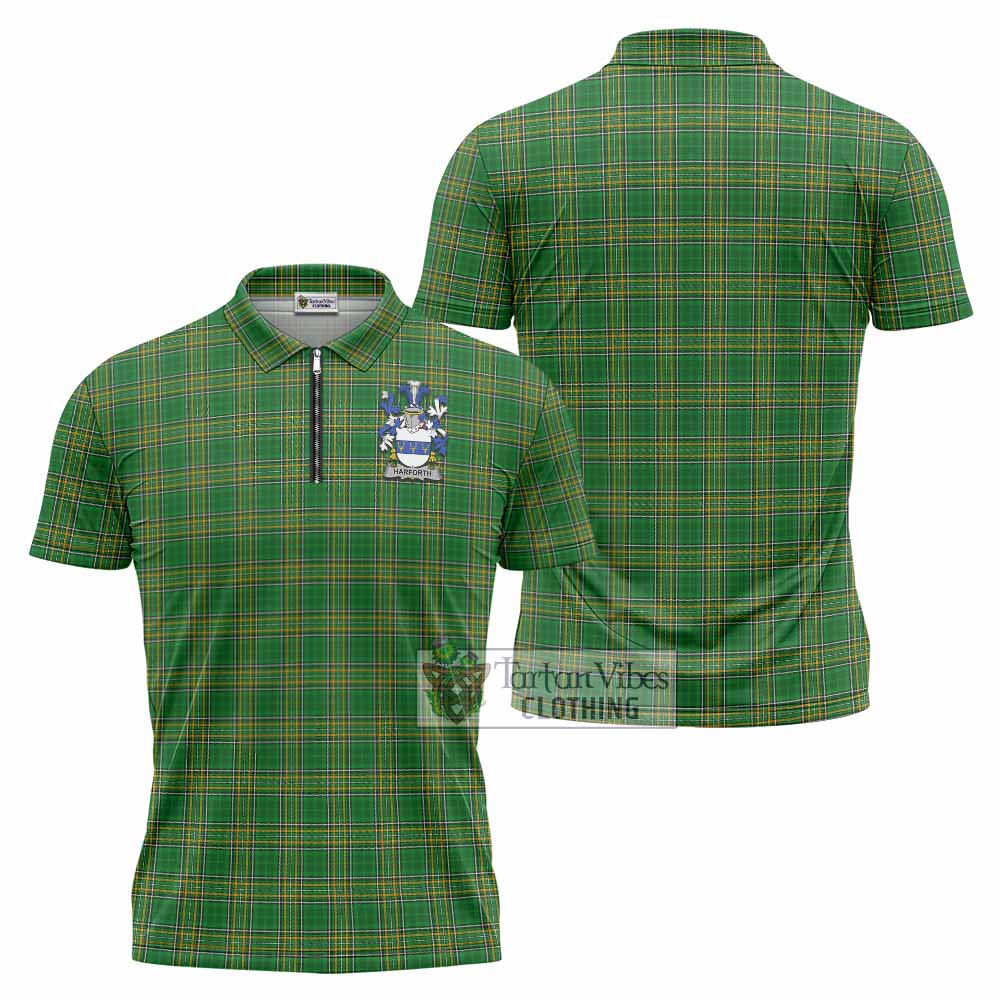Harforth Irish Clan Tartan Zipper Polo Shirt with Coat of Arms - Tartan Vibes Clothing