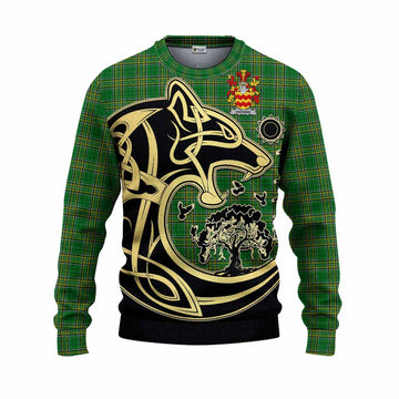 Tartan Vibes Clothing Harkins Irish Tartan Knitted Sweater with Coat of Arms Celtic Wolf Style