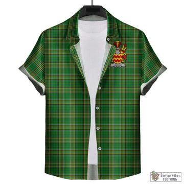 Tartan Vibes Clothing Harkins Ireland Clan Tartan Short Sleeve Button Up with Coat of Arms