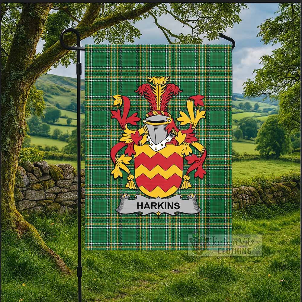 Harkins Irish Clan Tartan Flag with Coat of Arms