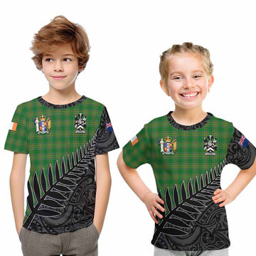 Tartan Vibes Clothing Harman Irish Clan Tartan Kid T-Shirt with Coat of Arms New Zealand Silver Fern Half Style