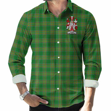 Harne Irish Clan Tartan Long Sleeve Button Up with Coat of Arms Men's Shirt - Tartan Vibes Clothing