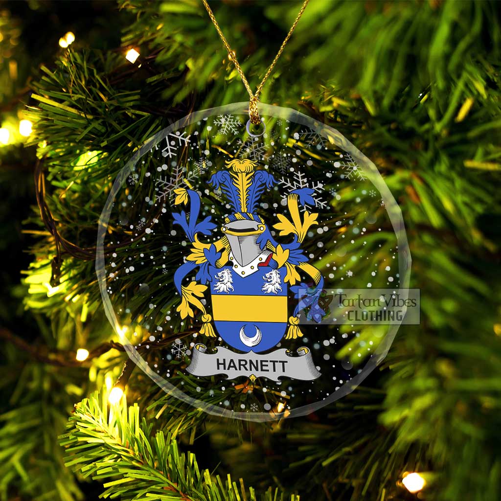 Harnett Irish Clan Christmas Glass Ornament with Coat of Arms Transparent Glass Circle - 2D-tartanvibesclothing