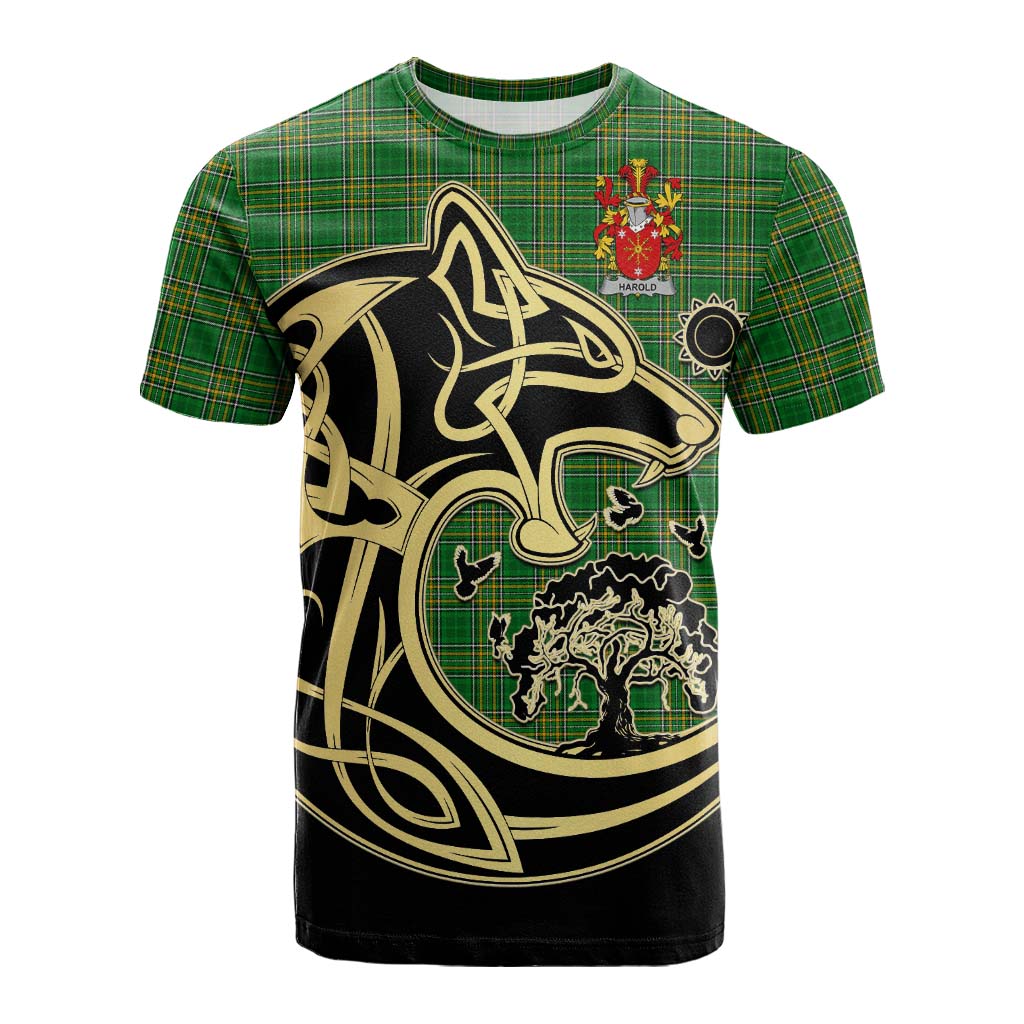 Harold Irish Tartan Cotton T-shirt with Coat of Arms Celtic Wolf Style Kid's Shirt - Tartan Vibes Clothing