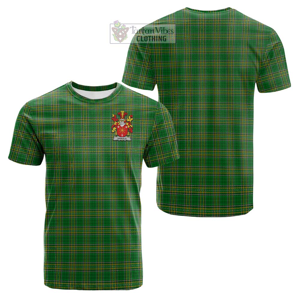 Tartan Vibes Clothing Harold Irish Clan Tartan Cotton T-shirt with Coat of Arms