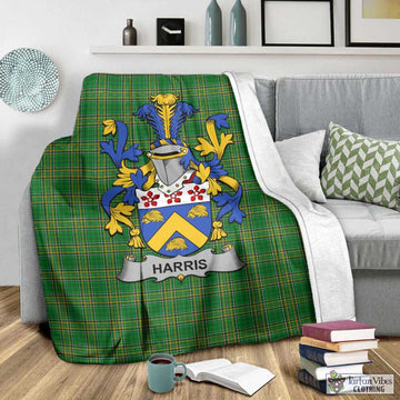 Tartan Vibes Clothing Harris Irish Clan Tartan Blanket with Coat of Arms