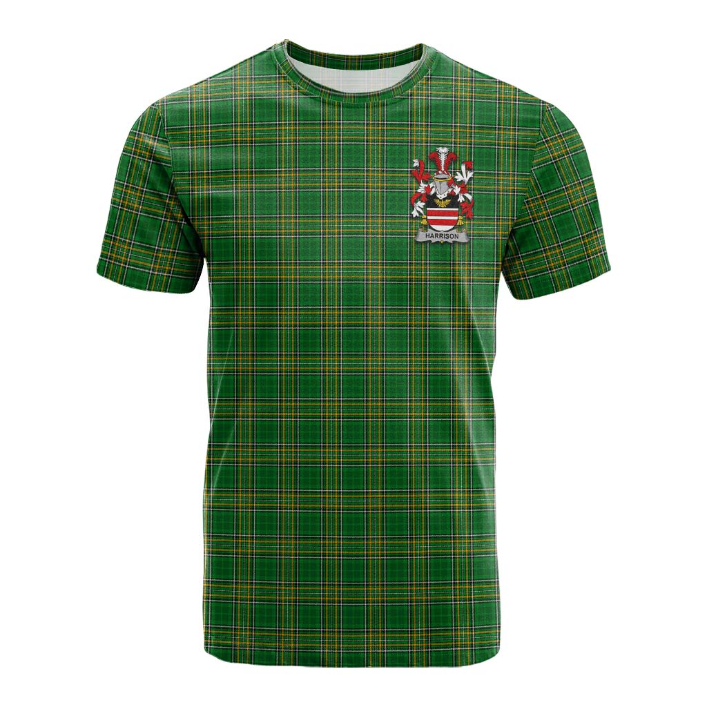 Tartan Vibes Clothing Harrison Irish Clan Tartan Cotton T-shirt with Coat of Arms