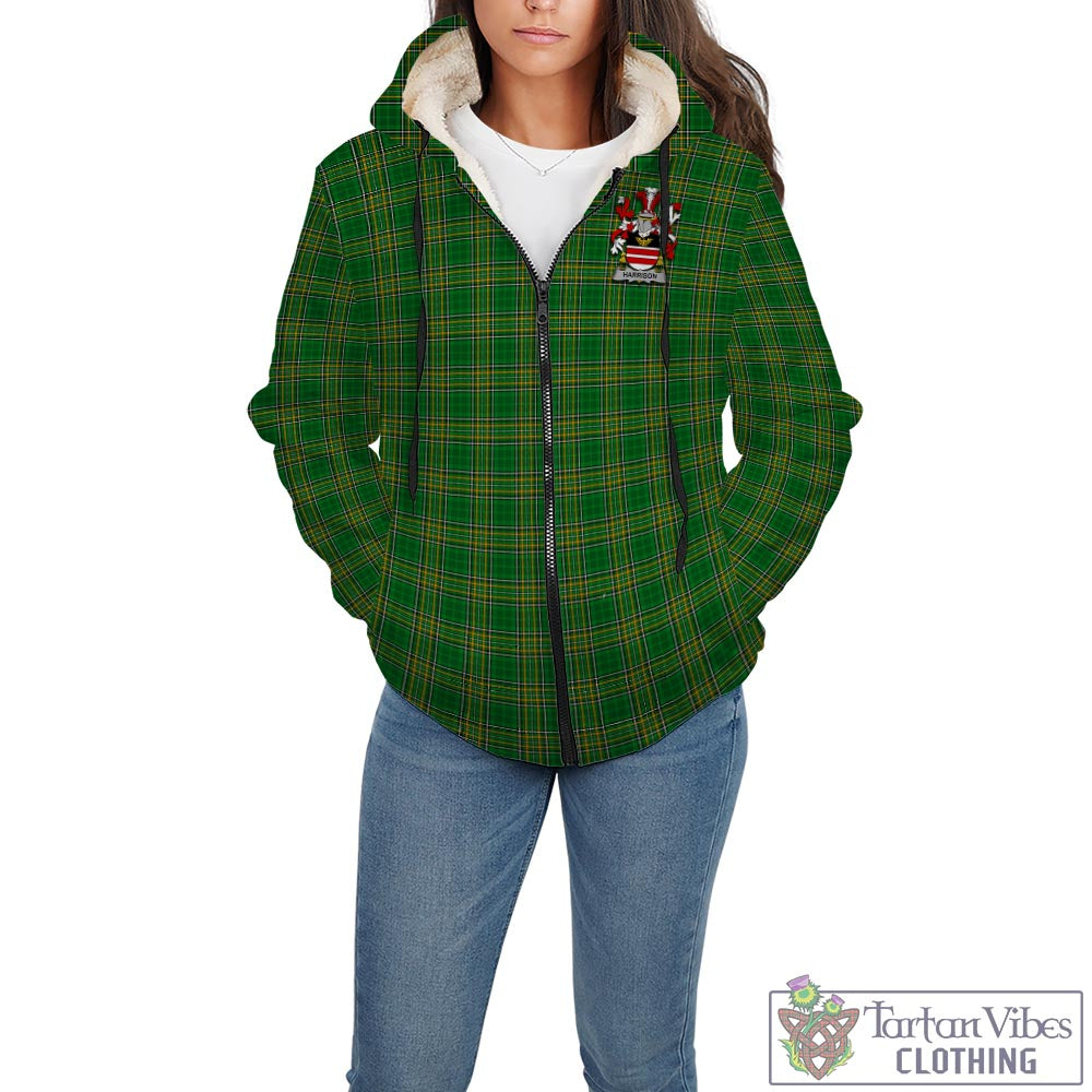 Tartan Vibes Clothing Harrison Ireland Clan Tartan Sherpa Hoodie with Coat of Arms