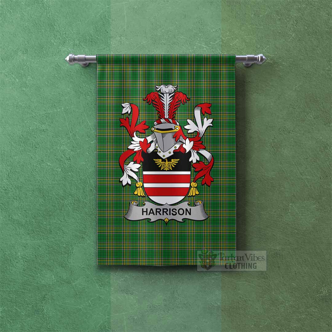 Harrison Irish Clan Tartan Gonfalon, Tartan Banner with Coat of Arms Rectangle - Tartan Vibes Clothing