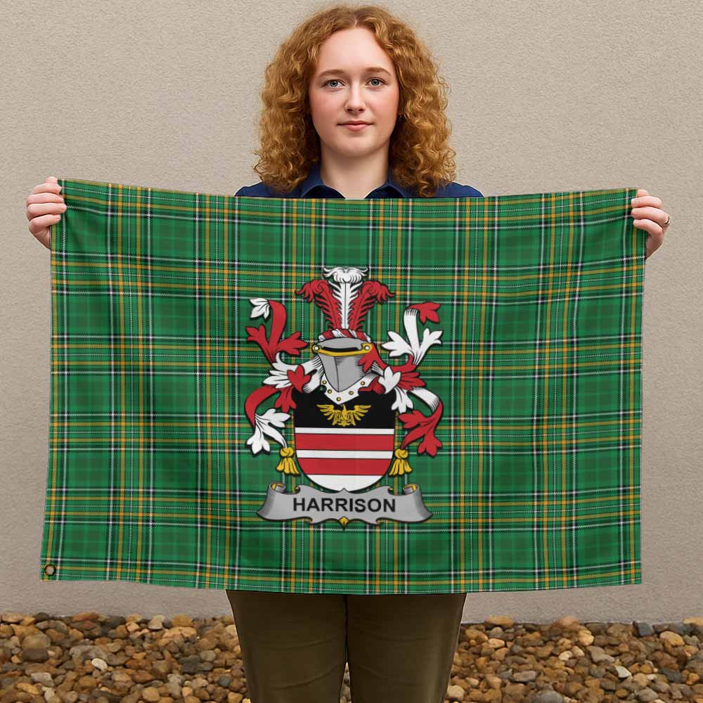 Tartan Vibes Clothing Harrison Irish Clan Tartan House Flag with Coat of Arms