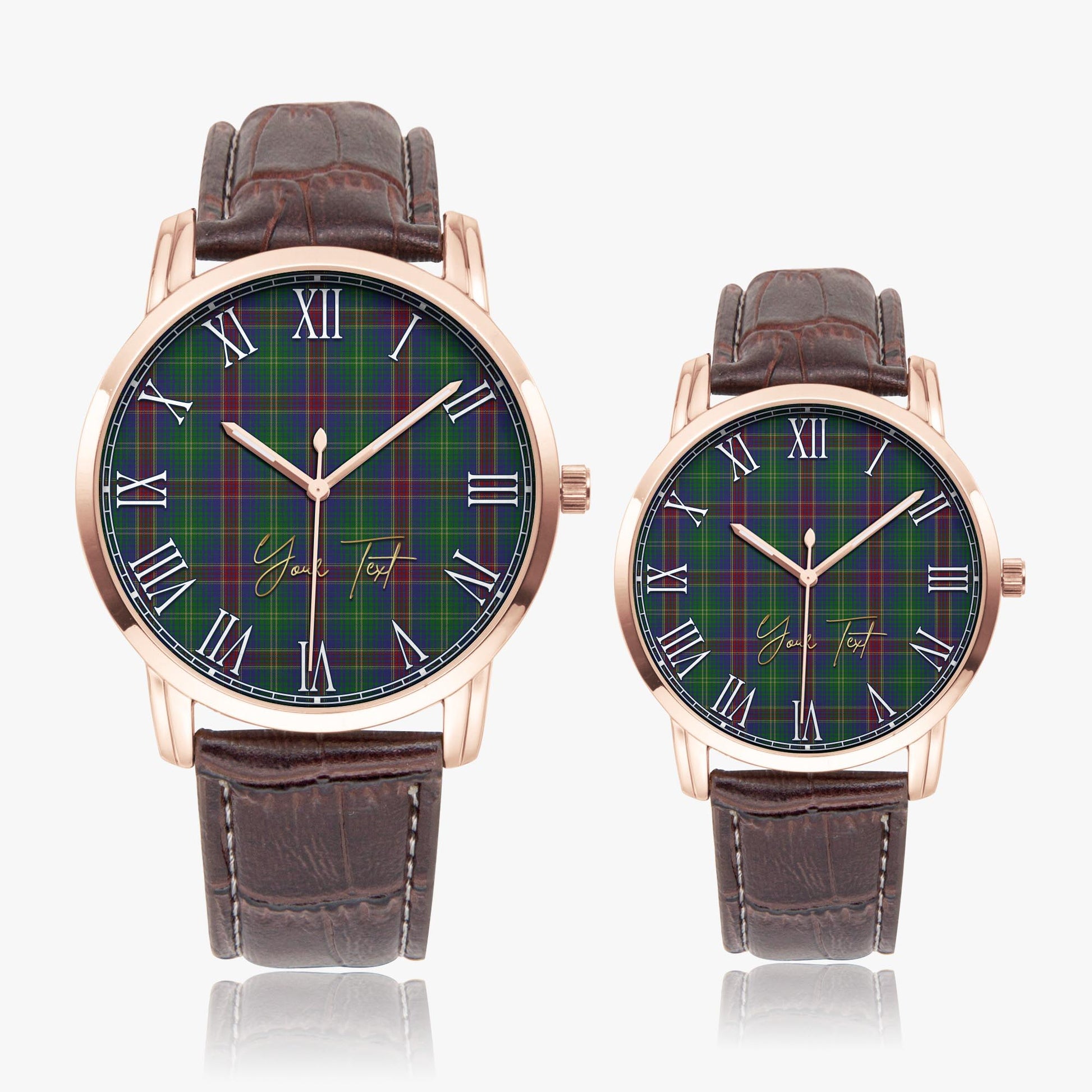 Hart of Scotland Tartan Personalized Your Text Leather Trap Quartz Watch Wide Type Rose Gold Case With Brown Leather Strap - Tartanvibesclothing